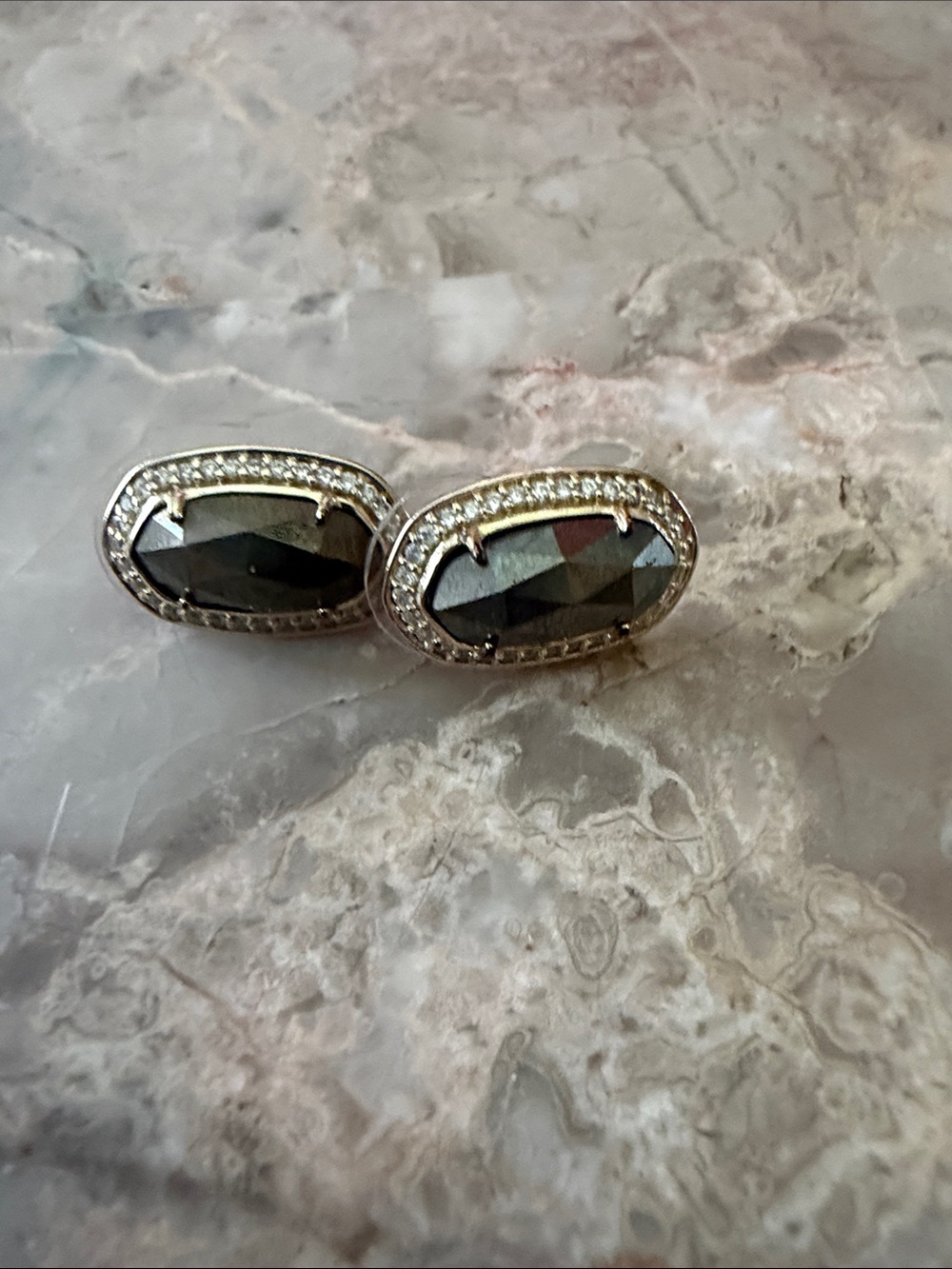 Kendra Scott Hematite Oval Halo Stud Earrings